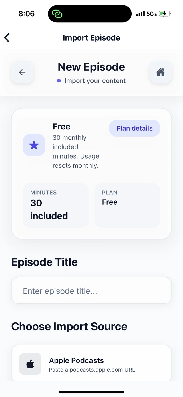 BriziNotes episode import screen