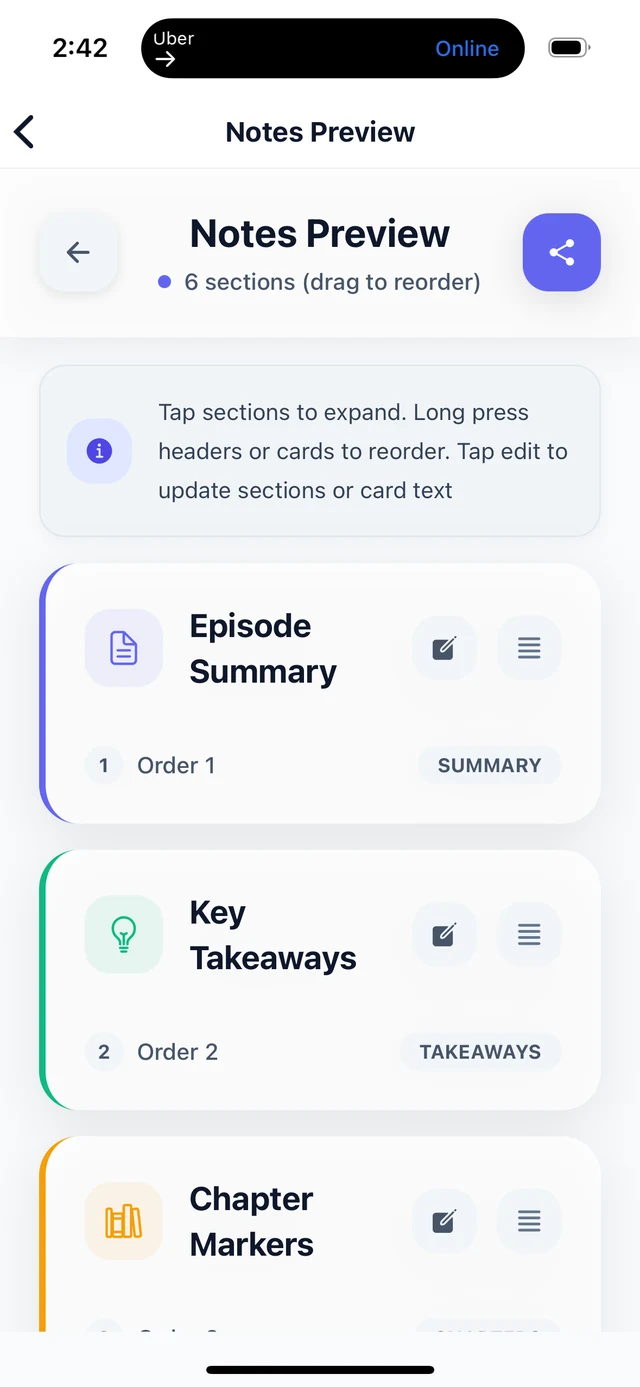 BriziNotes notes preview screen