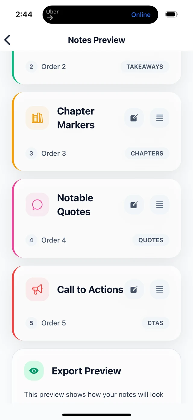 BriziNotes notes preview sections screen